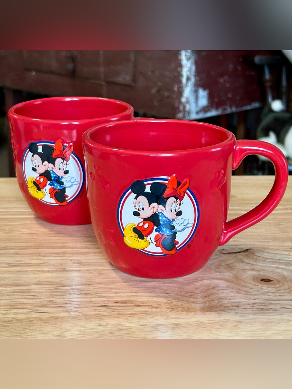 Disney Hallmark Mickey & Minnie Mouse Red Embossed Mug Set of 2